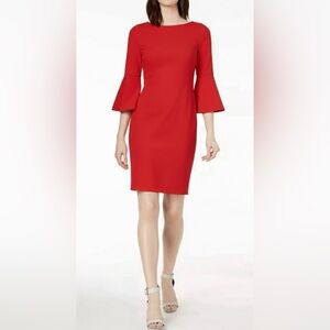Calvin Klein 3/4 Bell Sleeve Boat Neck Sheath Dress